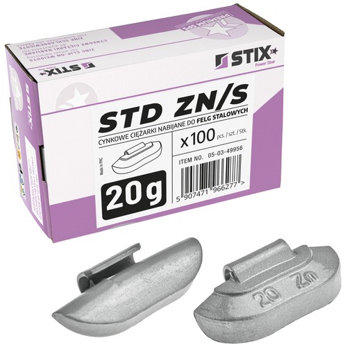 Clip on weights STD Zinc for steel wheels ZN/S 20g / 100 pcs. - Stix