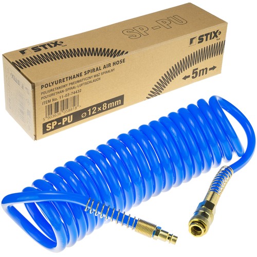 Pneumatic Spiral Hose SP-PU 12/8 mm (5 m), Polyurethane - PREMIUM STIX