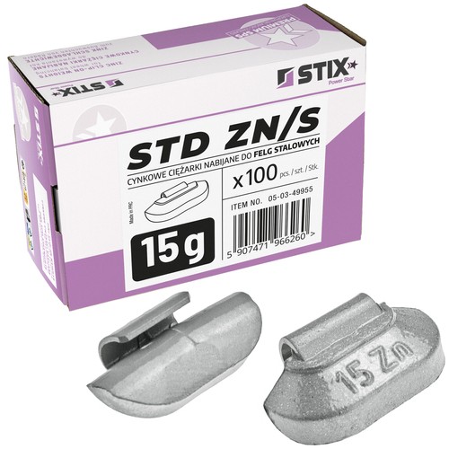 STD Zinc scooped weights for steel rims ZN/S 15g / 100 pcs. - Stix