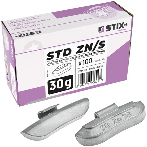 STD Zinc scooped weights for steel rims ZN/S 30g / 100 pcs. - Stix