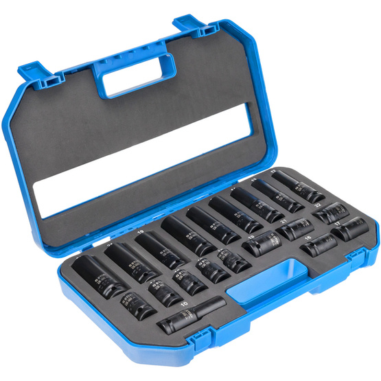 1/2" Impact Sockets, Long and Short, 20-Piece Set, 10 to 22 mm, in Case, STT CR-MO SERIES 8 - Stix Tool