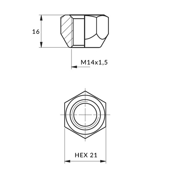 Black nuts for steel rims, wheels - M14x1.5 - (open without flange) - Carbonado