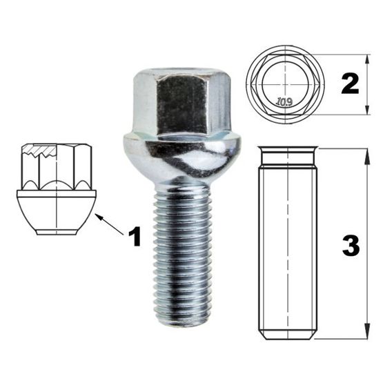 Bolt for rims / wheels M12x1.50 ball / K17 - 30 mm