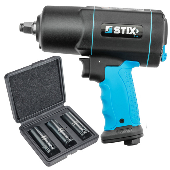 Composite Pneumatic Impact Wrench 1900Nm STIX STT-19 1/2" + STT Long Socket Set in Case 17/19/21 - Stix