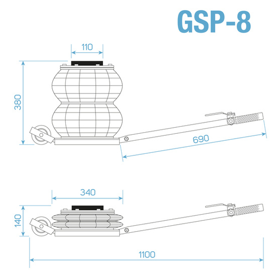 Composite Pneumatic Impact Wrench 2200Nm STIX STT-22 3/4" + Pneumatic Pillow Lift - Snowman 8T GSP8 STIX / Graphite