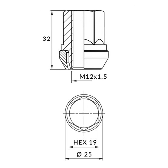 Floating nut for aluminum rims, wheels - M12x1.5 / Zinc - (changing spacing, movable cone) - Carbonado