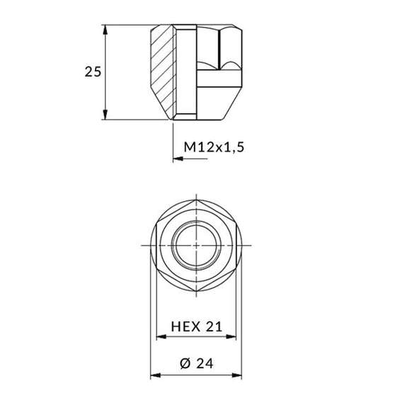 Nuts for aluminum rims, wheels - M12x1.5 / Zinc - (open with flange) for key 19 / IS