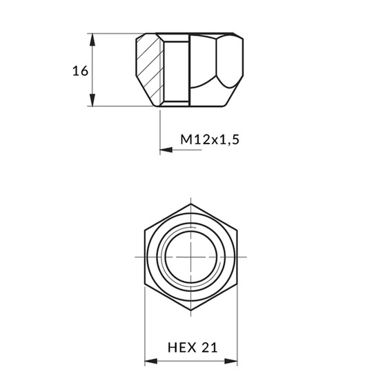 Nuts for steel rims, wheels - M12x1.5 / Gold Zinc - (open without flange) - Carbonado