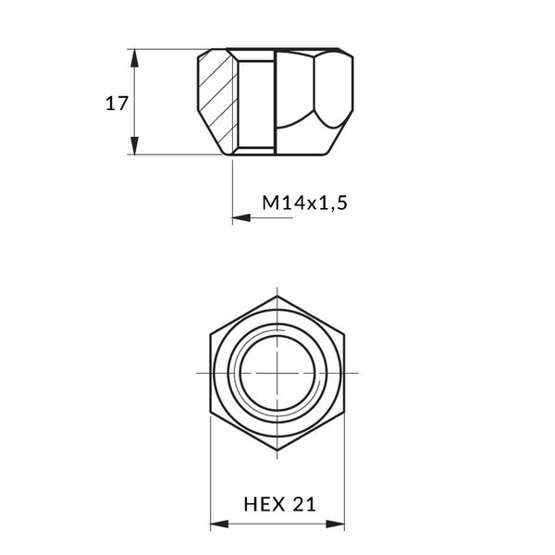 Nuts for steel rims, wheels - M14x1.5 / Zinc - (open without flange) - Carbonado