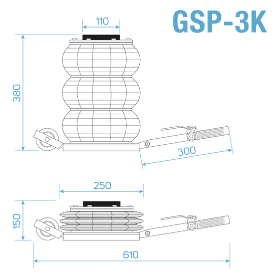 Pneumatic Pillow Lift - Snowman 3T GSP3K STIX / Galvanized - with Short Handle