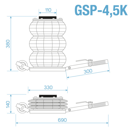 Pneumatic Pillow Lift - Snowman 4.5T GSP 4.5K STIX / Graphite - with Short Handle