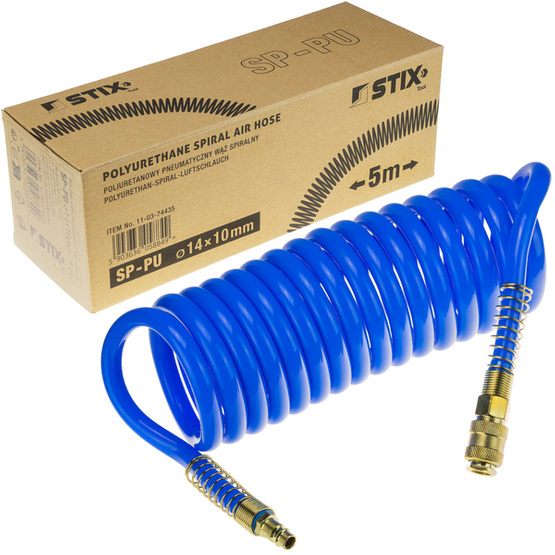 Pneumatic Spiral Hose SP-PU 14/10 mm (5 m), Polyurethane - PREMIUM STIX