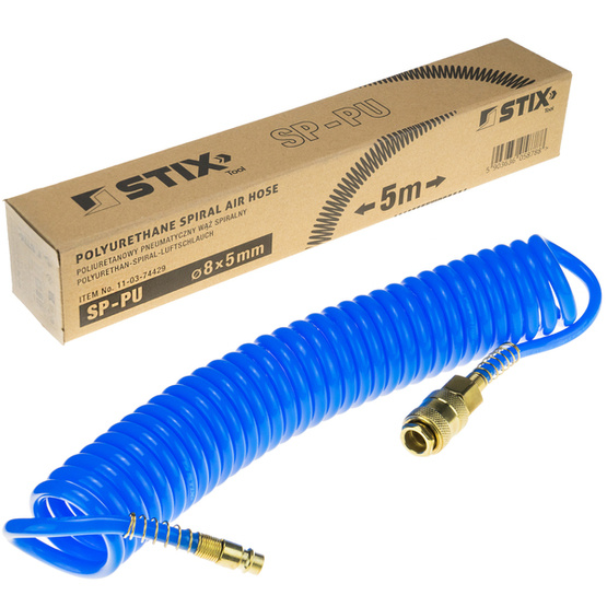 Pneumatic Spiral Hose SP-PU 8/5 mm (5 m), Polyurethane - PREMIUM STIX