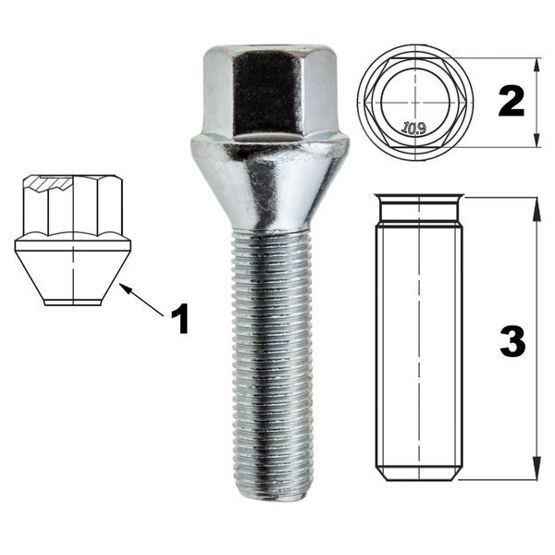 Screw for rims / wheels M12x1.25 cone / K17 - 35 mm