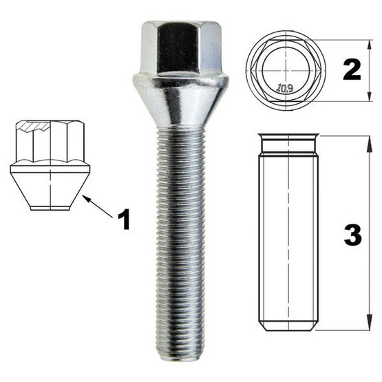 Screw for rims / wheels M12x1.50 cone / K17 - 55 mm