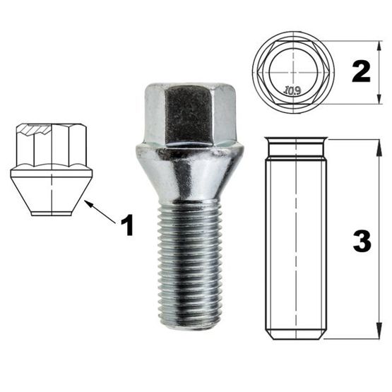 Screw for rims / wheels M14x1.25 cone / K17 - 33 mm