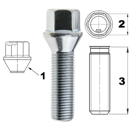 Screw for rims / wheels M14x1.50 cone / K17 - 35 mm