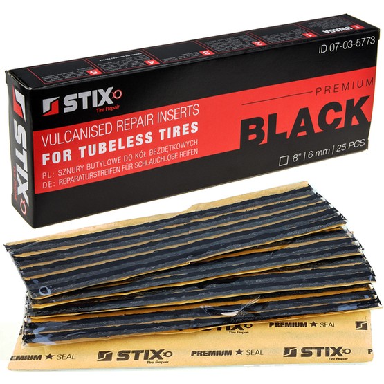 Tire repair butyl cords 6 mm (8" / 200 mm, black) 25 pcs - Stix