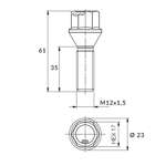 Black rim bolt M12x1.5 35 mm - key 17. cone