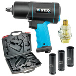 Composite Pneumatic Impact Wrench 1900Nm STIX STT-19 1/2" + STT Long Socket Set 17/19/21 +  Case for wrench + Mini 1/4" through oiler - Stix