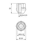 Nuts for aluminum rims, wheels - M12x1.25 / Zinc - (open with flange) for wrench1 9 / IS