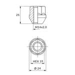 Nuts for aluminum rims, wheels - M14x2.0 / Zinc - (open with flange) - key 19 / IS