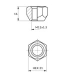 Nuts for steel rims, wheels - M12x1.5 / Gold Zinc - (open without flange) - Carbonado