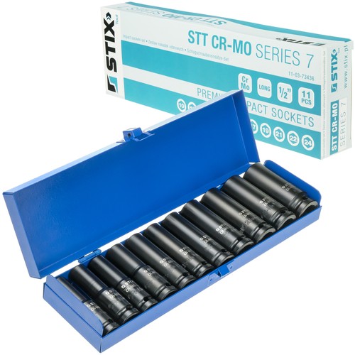 1/2" Lange Schlag-Steckschlüssel, 11-teiliger Satz im Metallkassette (10, 12, 13, 14, 15, 16, 17, 19, 21, 22, 24) STT CR-MO SERIES 7 - Stix Tool