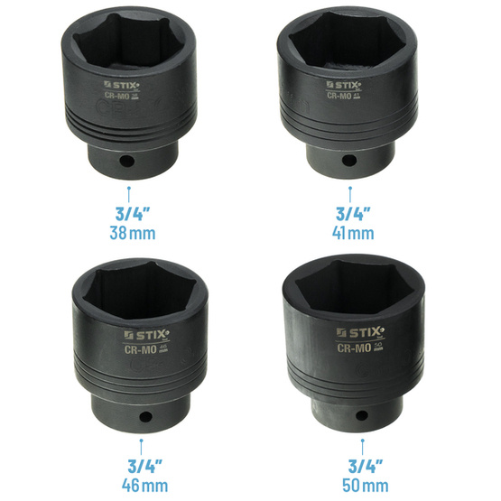 3/4" und 1" Schlag-Steckschlüssel mit Zubehör – 26-teilig, im Koffer (21 bis 65 mm) STT CR-MO SERIES 9 - Stix Tool