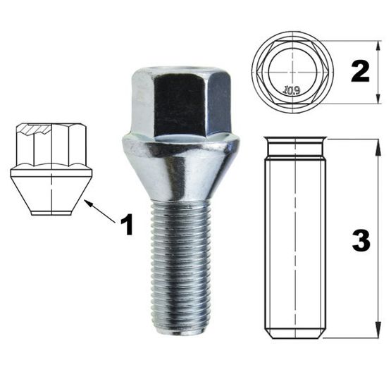 Schraube für Felgen / Räder M12x1.25 Konus / K17 - 26 mm