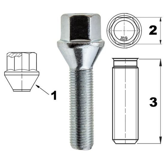 Schraube für Felgen / Räder M12x1.25 Konus / K17 - 35 mm