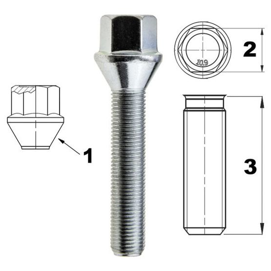 Schraube für Felgen / Räder M12x1.25 Konus / K17 - 55 mm
