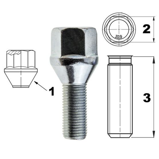 Schraube für Felgen / Räder M12x1,25 Konus / K19 - 26 mm