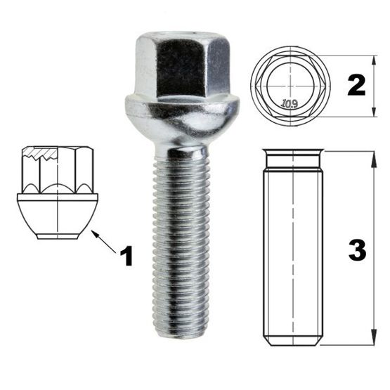 Schraube für Felgen / Räder M12x1.50 Kugel / K17 - 35 mm