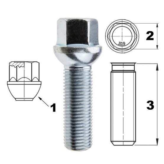 Schraube für Felgen / Räder M14x1.50 Kugel / K17 - 35 mm