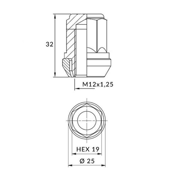 Schwimmende Mutter für Leichtmetallfelgen, Räder - M12x1.25 / Chrom - (wechselnder Abstand, beweglicher Konus) - Carbonado