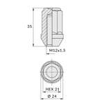 Abdeckkappen für Leichtmetallräder, Räder - M12x1,5 / verzinkt für Schlüssel 21 - (geschlossen) - Carbonado