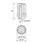 Geschlossene Muttern für Leichtmetallräder, Räder - 1/2" 20 UNF / Zink - (geschlossen) / IS