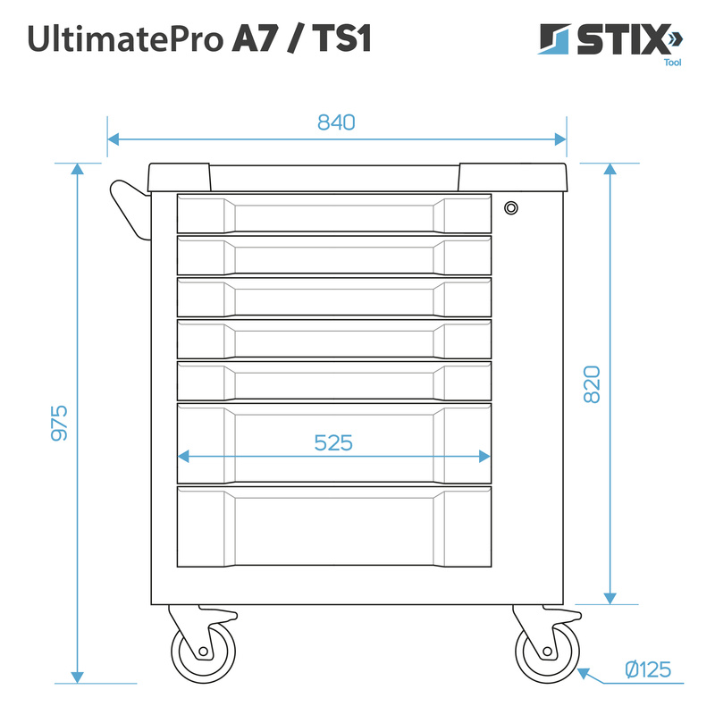 Werkstattschrank / Werkzeugwagen mit 7 Schubladen, Seitenschrank + Werkzeugsatz – UltimatePro A7/TS1