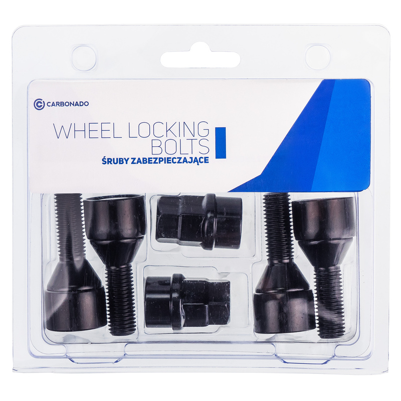 Anti-theft locking wheel bolts for alloy wheels / M12x1.5 conical seat / 28 mm thread, black – Carbonado C-Block