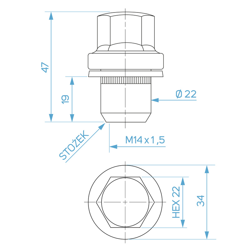 Wheel nuts for original alloy wheels Land Rover M14x1.5 zinc-plated, floating washer, 22 mm hex - Carbonado