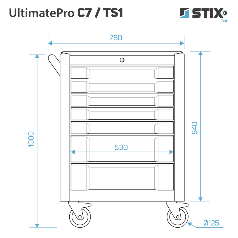 Workshop Cabinet / Tool Trolley with 7 Drawers + Tool Set – UltimatePro C7/TS1 – Stix