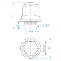Wheel nuts for original alloy wheels Nissan M12x1.25 flat swivel washer, 21 mm hex - Carbonado