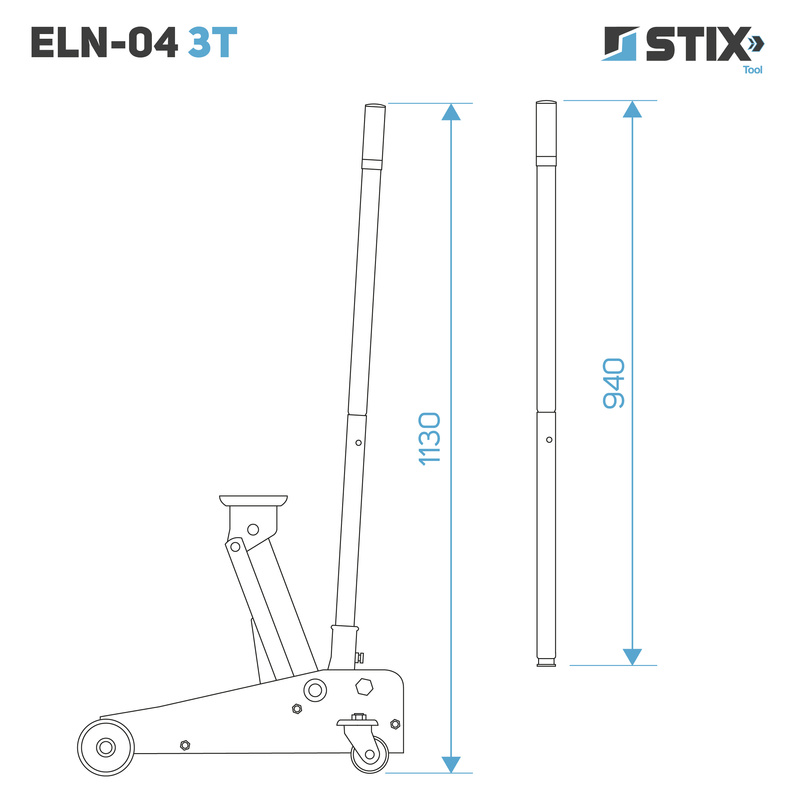 Hydraulic Floor Jack / Trolley Jack, lifting height 140–460 mm ELN-04 3T – Stix