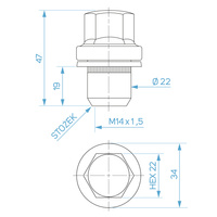 Nakrętki do felg aluminiowych, typ Land Rover – M14x1,5 / ocynk, ruchoma podkładka, K22 - Carbonado
