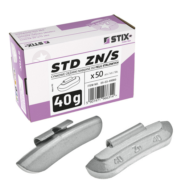 Ciężarki nabijane STD Cynkowe do felg stalowych ZN/S 40g / 50 szt. - Stix