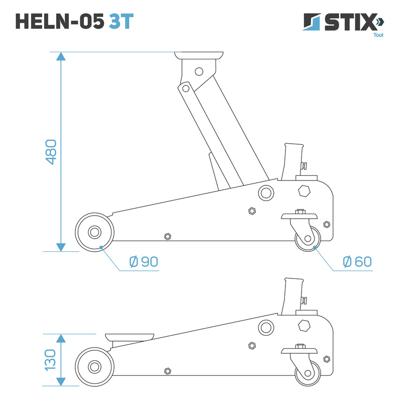 Hydraulic Floor Jack / Trolley Jack, lifting height 130–485 mm HELN-05 3T – Stix