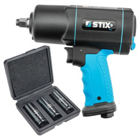 Composite Pneumatic Impact Wrench 1900Nm STIX STT-19 1/2" + STT Long Socket Set in Case 17/19/21 - Stix