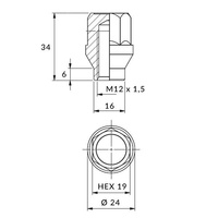 Nuts with guide for rims, wheels - M12x1.5 / Zinc - (closed with bushing)