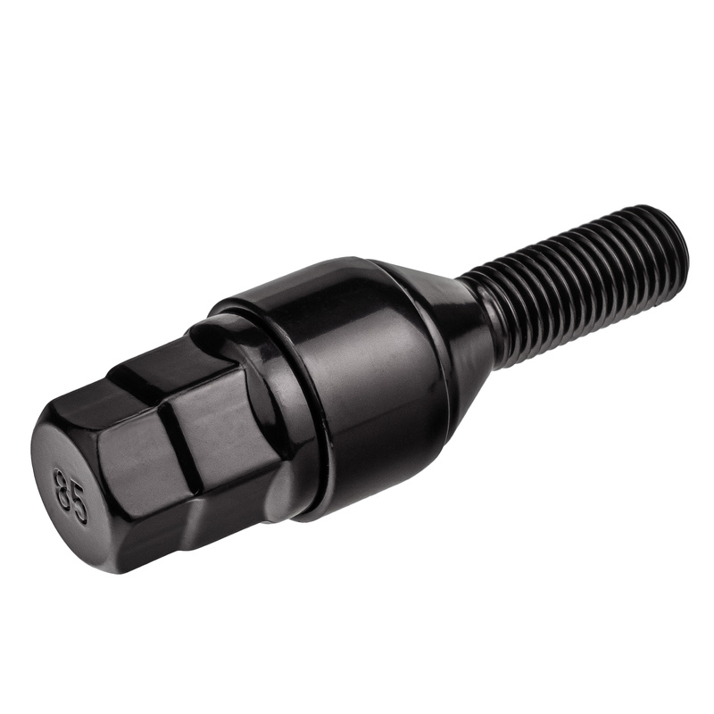 Diebstahlsichere Felgenschlossschrauben für Leichtmetallfelgen / M12x1,5 Kegelbund / 28 mm Gewindelänge, schwarz – Carbonado C-Block